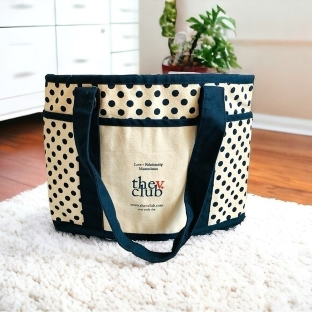 Blue White Polka Dot Cotton Tote Bag Shopping Travel Beach Shoulder Handbag